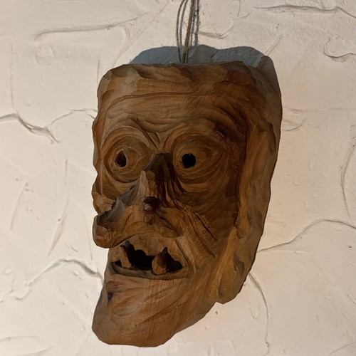 Holzmaske handgeschnitzt hexe - holzmaske,