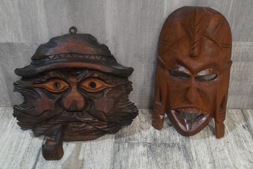 Holzrelief wandbild gesicht - 2x,